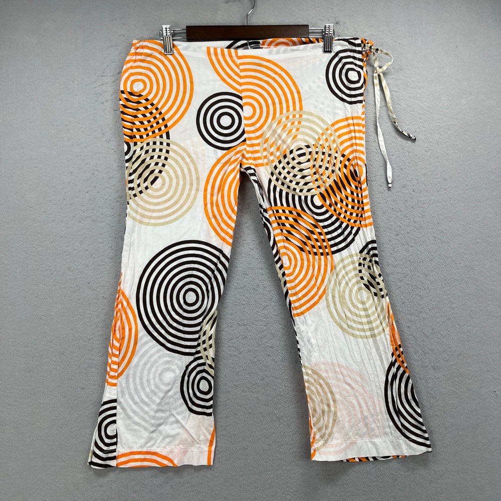 JETS Cotton Beach Pants Women L White Orange Retro Swirl Geometric Cover Up Boho